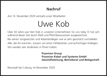 Anzeige von Uwe Kob von MGO