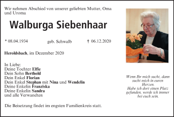 Anzeige von Walburga Siebenhaar von MGO