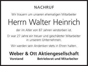 Anzeige von Walter Heinrich von MGO