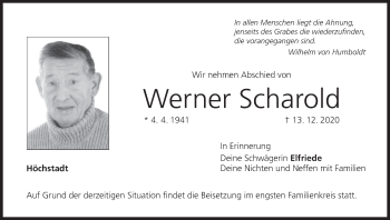 Anzeige von Werner Scharold von MGO