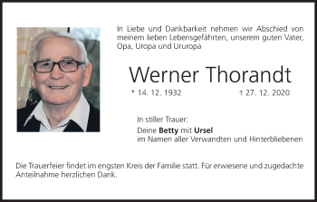 Anzeige von Werner Thorandt von MGO