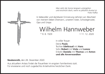 Anzeige von Wilhelm Hannweber von MGO