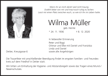 Anzeige von Wilma Müller von MGO