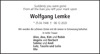 Anzeige von Wolfgang Lemke von MGO