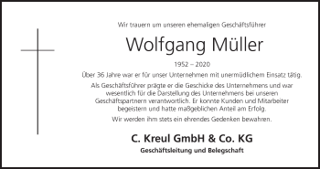 Anzeige von Wolfgang Müller von MGO