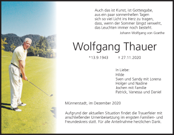 Anzeige von Wolfgang Thauer von MGO