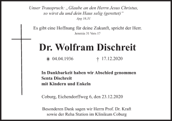 Anzeige von Wolfram Dischreit von MGO