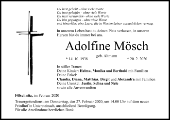Anzeige von Adolfine Mösch von MGO