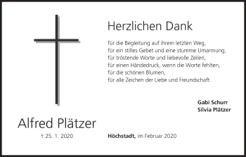 Anzeige von Alfred Plätzer von MGO