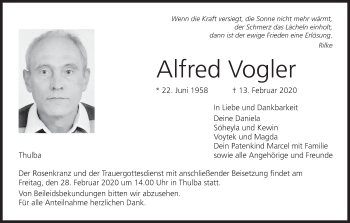 Anzeige von Alfred Vogler von MGO