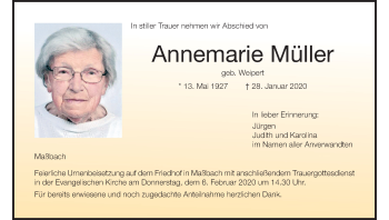Anzeige von Annemarie Müller von MGO