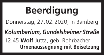 Anzeige von Beerdigungen vom 27.02.2020 von MGO