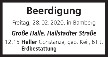 Anzeige von Beerdigungen vom 28.02.2020 von MGO