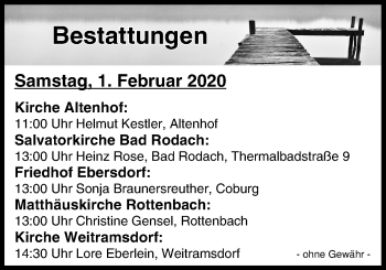 Anzeige von Bestattungen vom 01.02.2020 von MGO