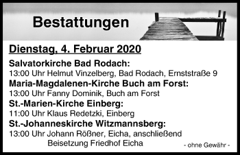 Anzeige von Bestattungen vom 04.02.2020 von MGO