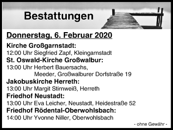 Anzeige von Bestattungen vom 06.02.2020 von MGO