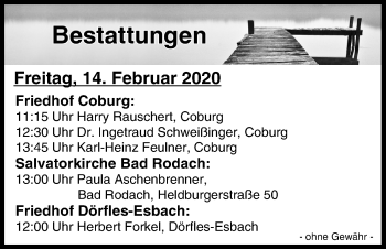 Anzeige von Bestattungen vom 14.02.2020 von MGO