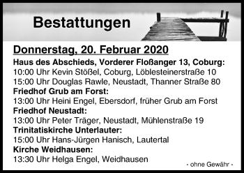 Anzeige von Bestattungen vom 20.02.2020 von MGO