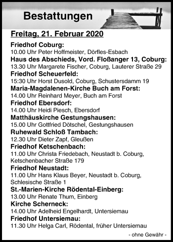 Anzeige von Bestattungen vom 21.02.2020 von MGO