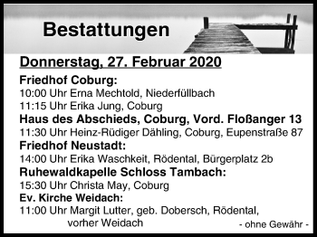 Anzeige von Bestattungen vom 27.02.2020 von MGO