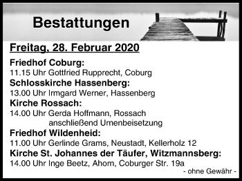 Anzeige von Bestattungen vom 28.02.2020 von MGO
