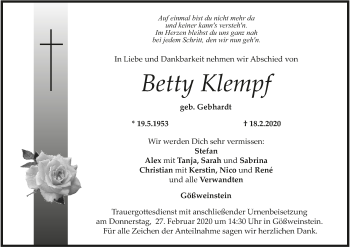 Anzeige von Betty Klempf von MGO