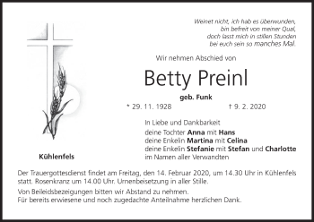 Anzeige von Betty Preinl von MGO