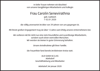 Anzeige von Carolin Senevirathna von MGO