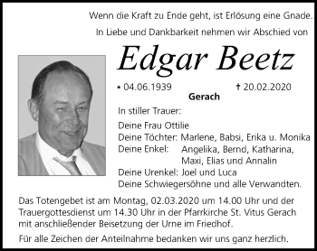 Anzeige von Edgar Beetz von MGO