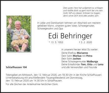 Anzeige von Edi Behringer von MGO
