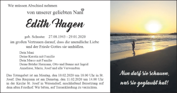 Anzeige von Edith Hagen von MGO