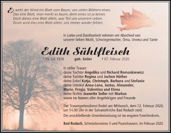 Anzeige von Edith Sühlfleisch von MGO