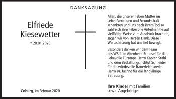 Anzeige von Elfriede Kiesewetter von MGO
