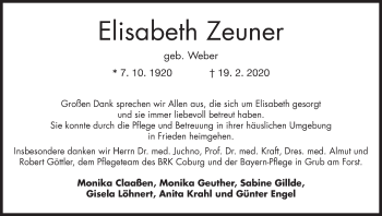 Anzeige von Elisabeth Zeuner von MGO