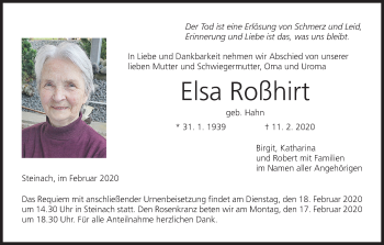 Anzeige von Elsa Roßhirt von MGO