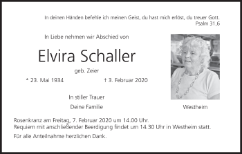 Anzeige von Elvira Schaller von MGO
