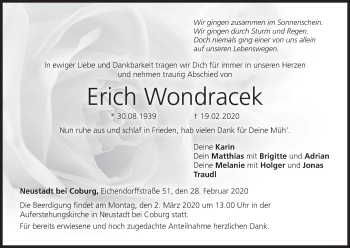 Anzeige von Erich Wondracek von MGO