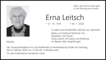 Anzeige von Erna Leitsch von MGO