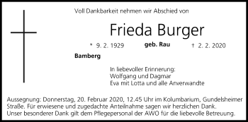 Anzeige von Frieda Burger von MGO