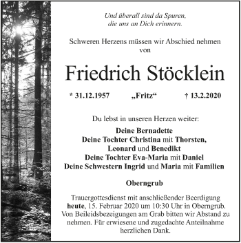 Anzeige von Friedrich Stöcklein von MGO