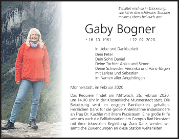Anzeige von Gaby Bogner von MGO