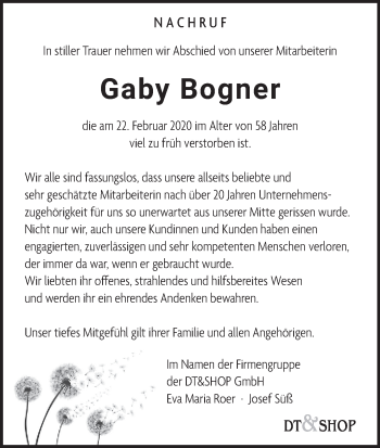 Anzeige von Gaby Bogner von MGO