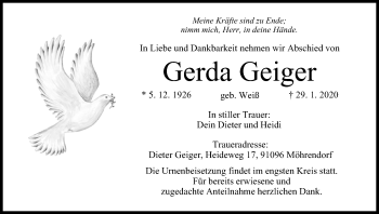 Anzeige von Gerda Geiger von MGO