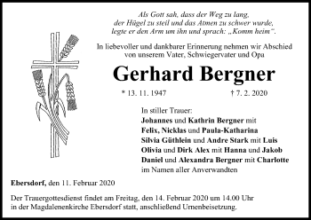 Anzeige von Gerhard Bergner von MGO