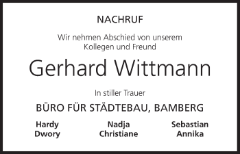 Anzeige von Gerhard Wittmann von MGO