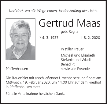 Anzeige von Gertrud Maas von MGO