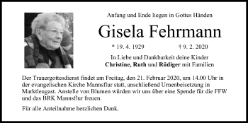 Anzeige von Gisela Fehrmann von MGO