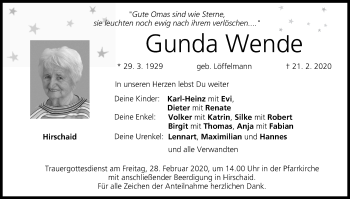 Anzeige von Gunda Wende von MGO