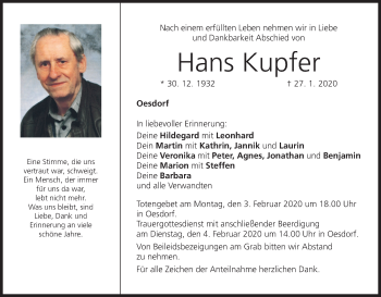 Anzeige von Hans Kupfer von MGO