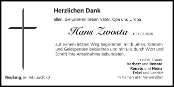 Anzeige von Hans Zwosta von MGO